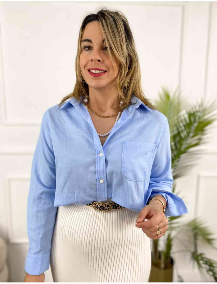 Camisa Básica Bolsillo Azul