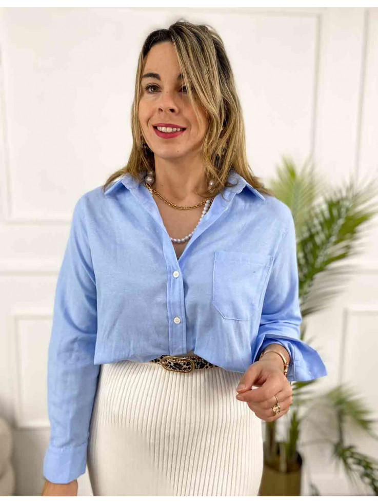 Camisa Básica Bolsillo Azul